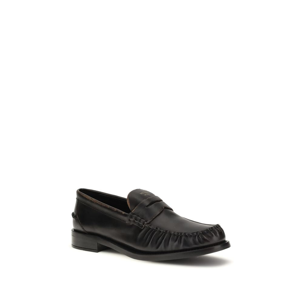 Prada Black Calf Leather Slip-On Loafers