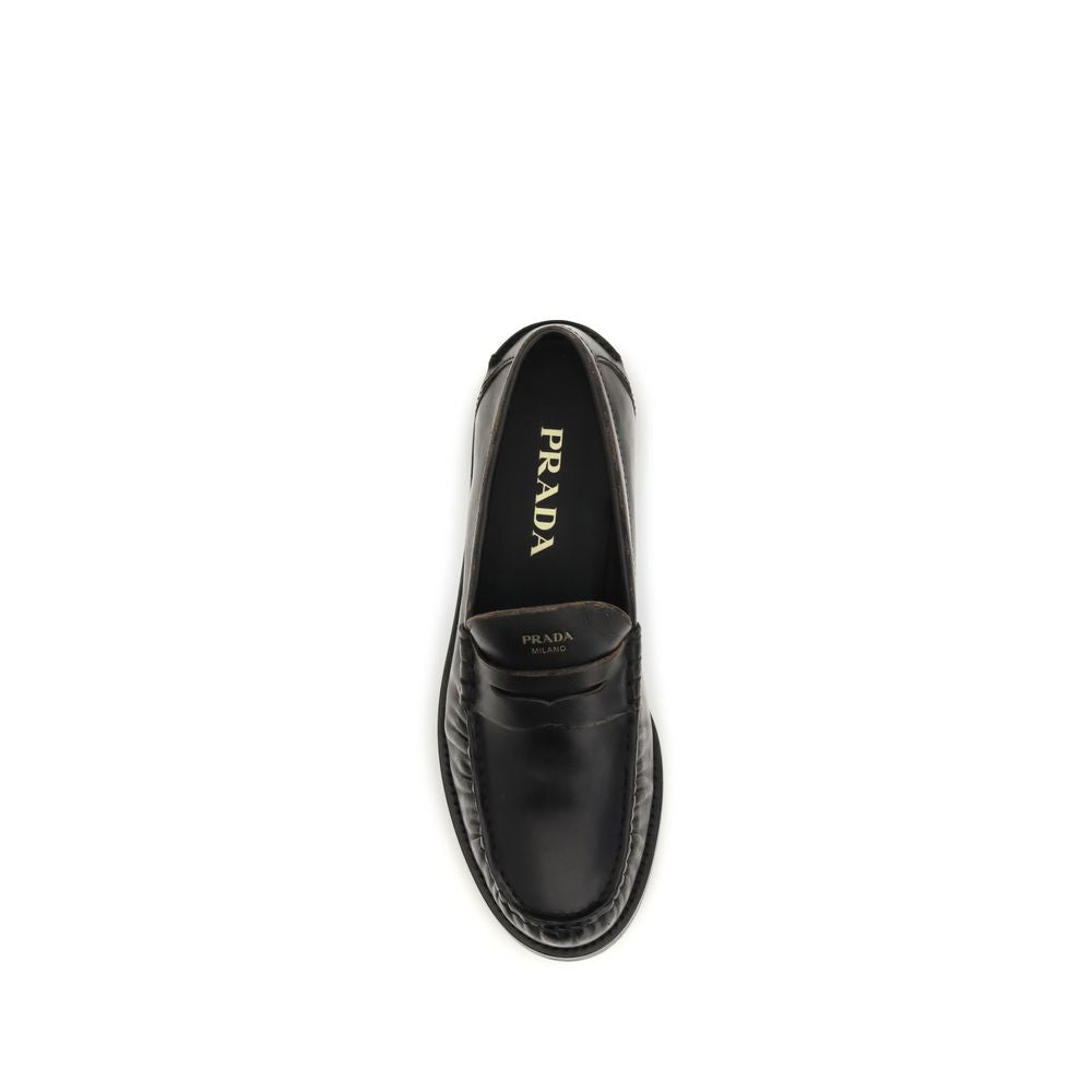 Prada Black Calf Leather Slip-On Loafers
