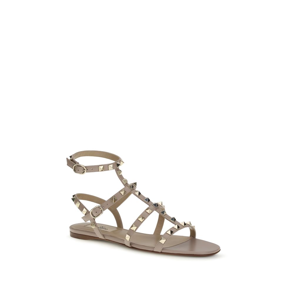 Beige Calf Leather Bos Taurus Flat Sandals