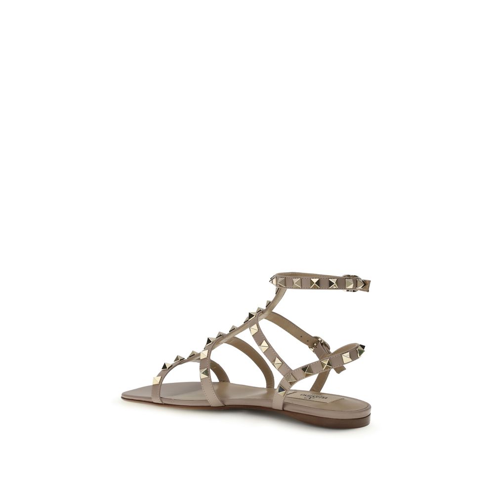 Beige Calf Leather Bos Taurus Flat Sandals