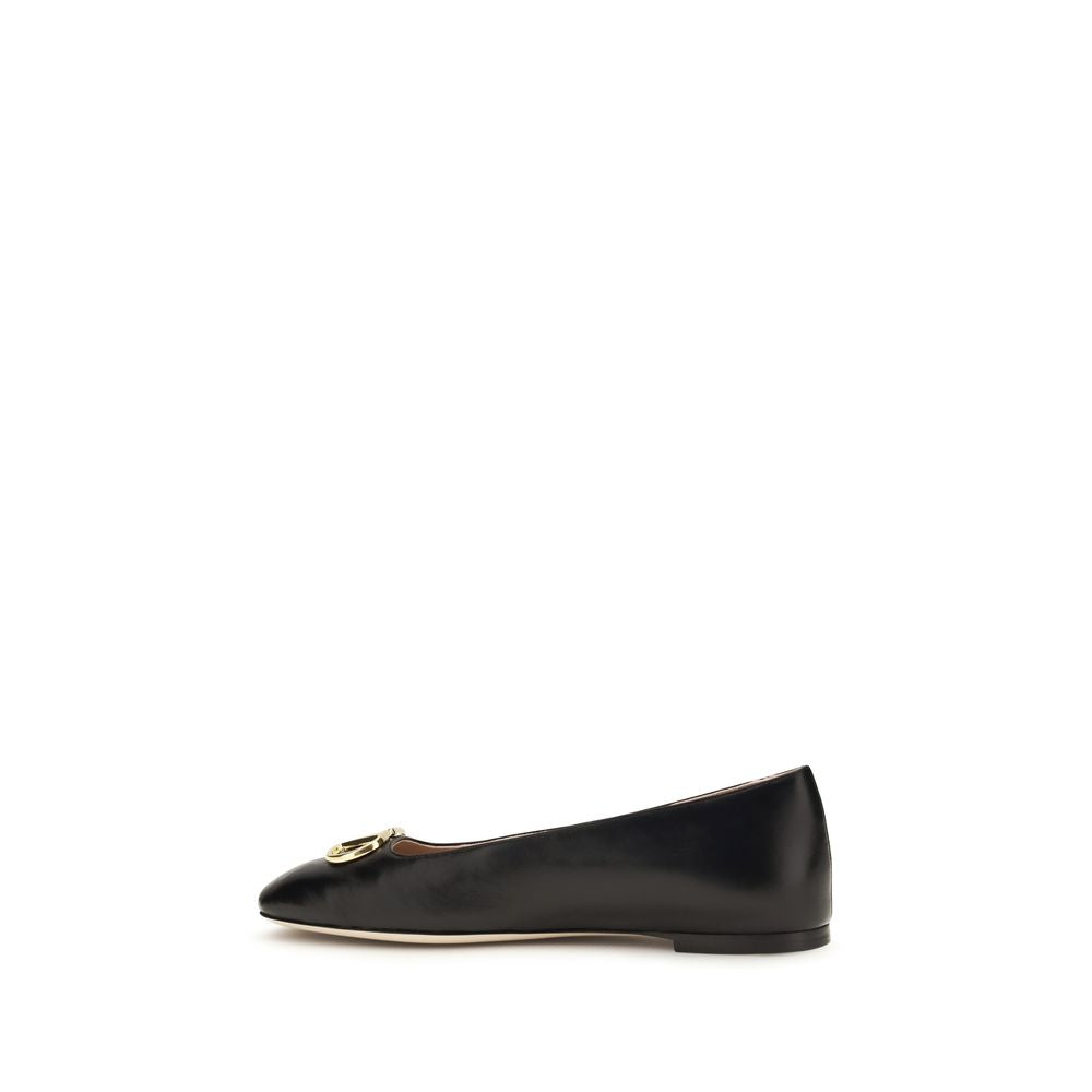 Valentino Garavani Black Calf Leather Ballet Flats