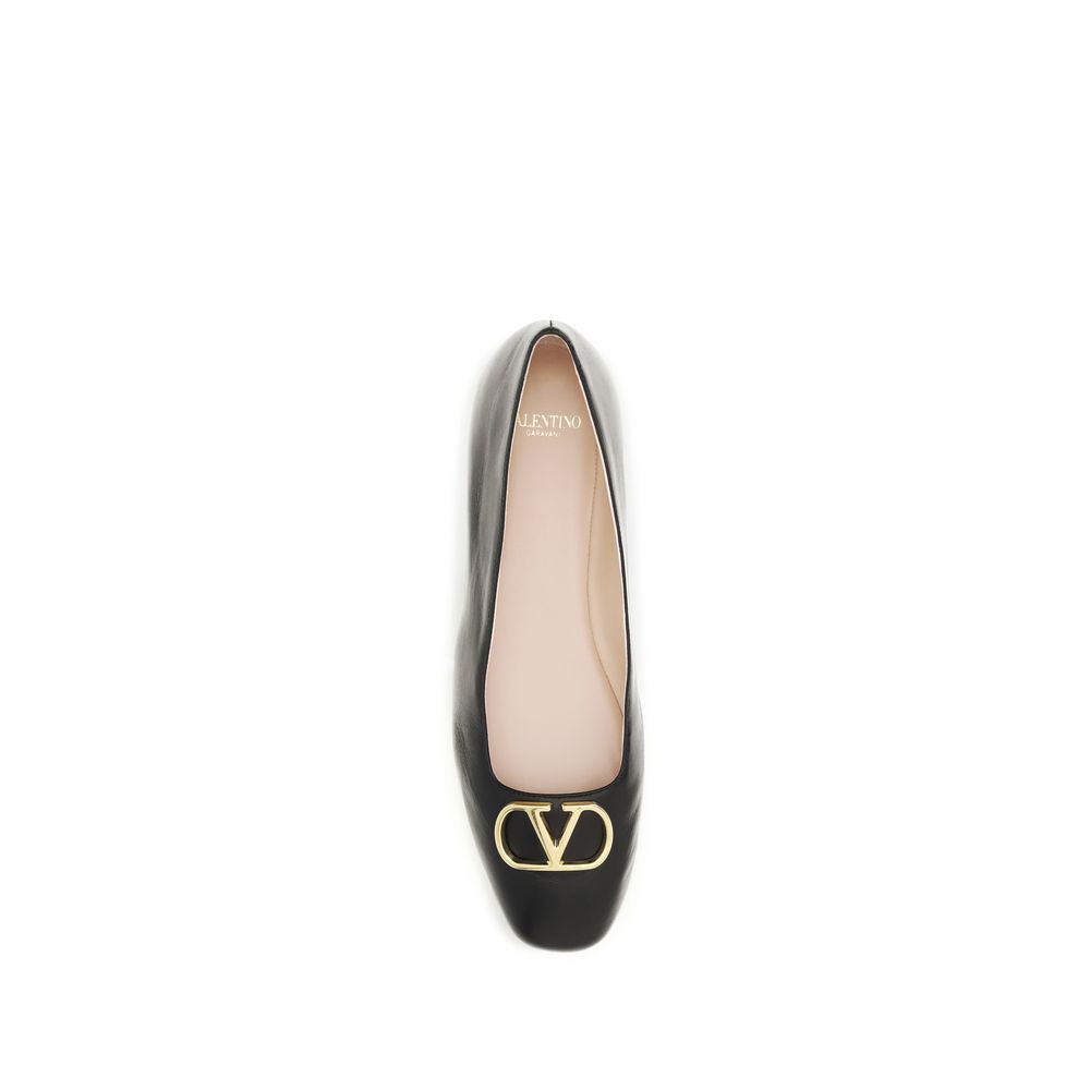 Valentino Garavani Black Calf Leather Ballet Flats