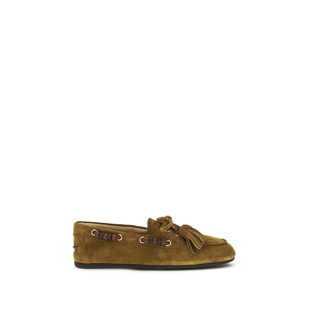 Miu Miu Beige Calf Leather Slip-On Loafers