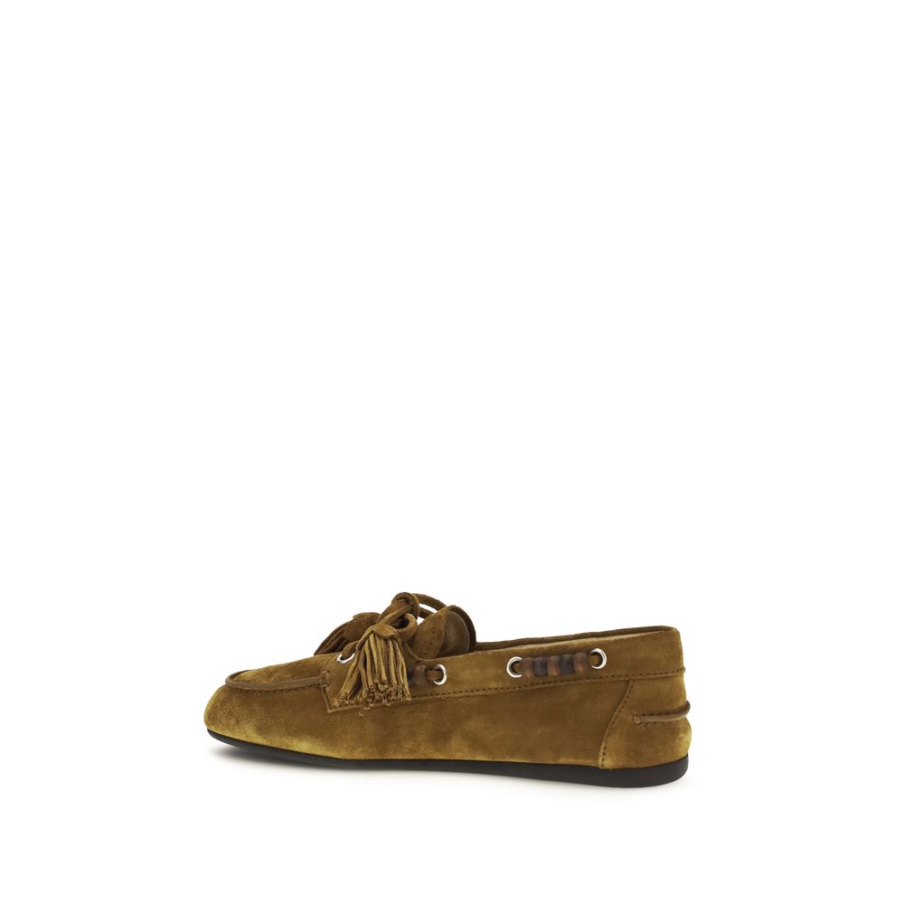 Miu Miu Beige Calf Leather Slip-On Loafers