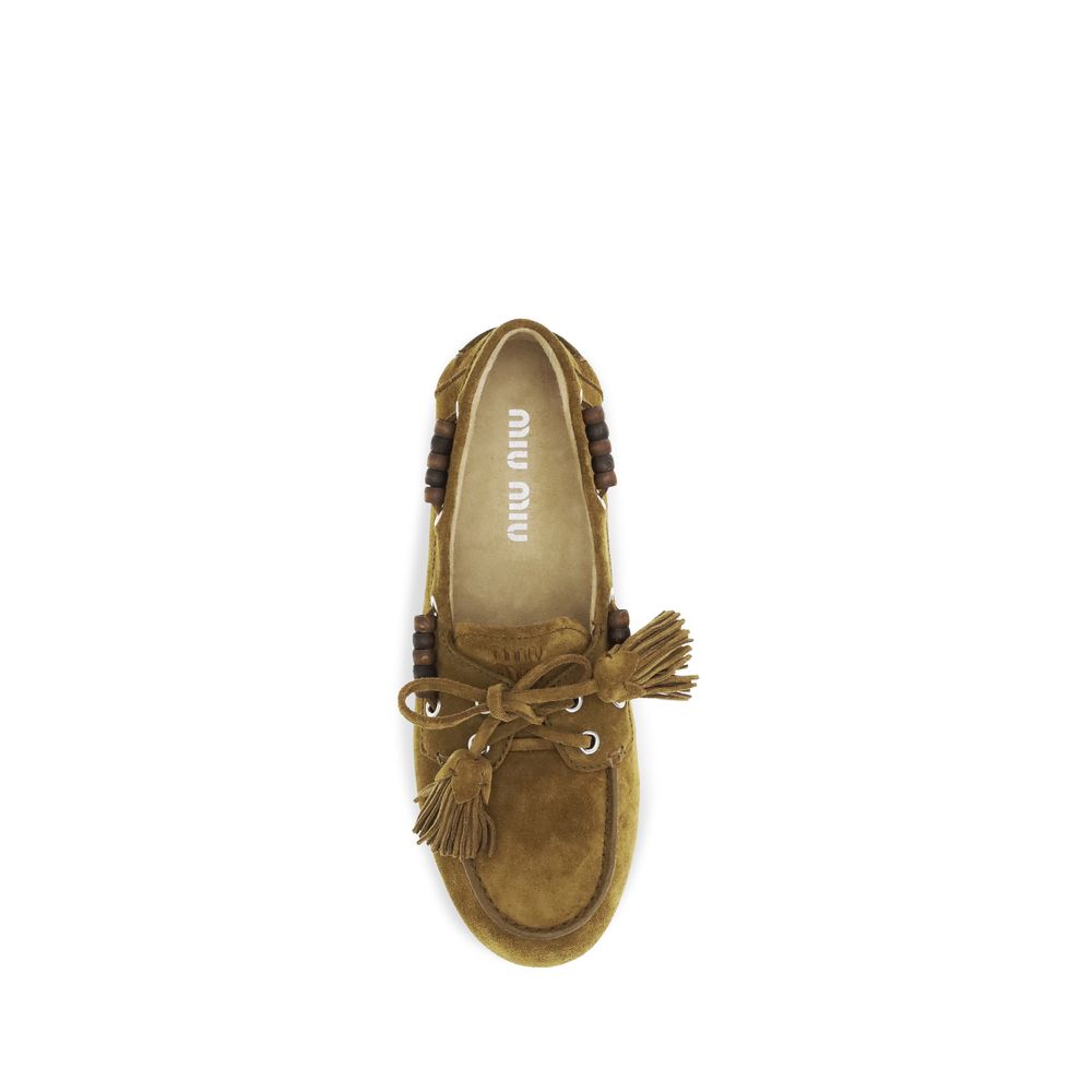 Miu Miu Beige Calf Leather Slip-On Loafers