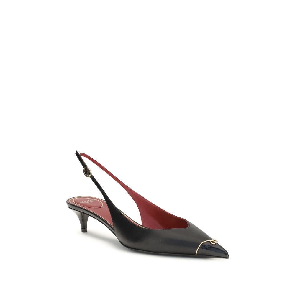 Valentino Garavani Black Calf Leather Mid Heel Pumps