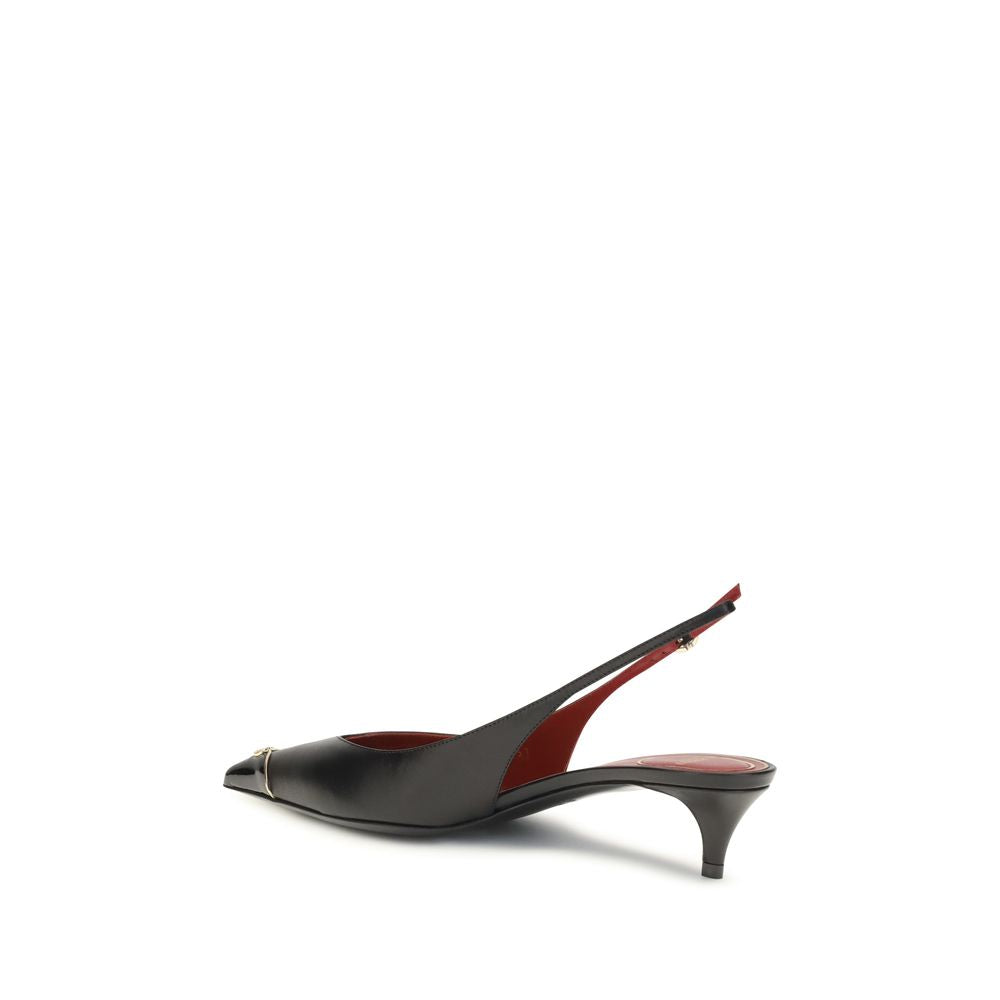 Valentino Garavani Black Calf Leather Mid Heel Pumps