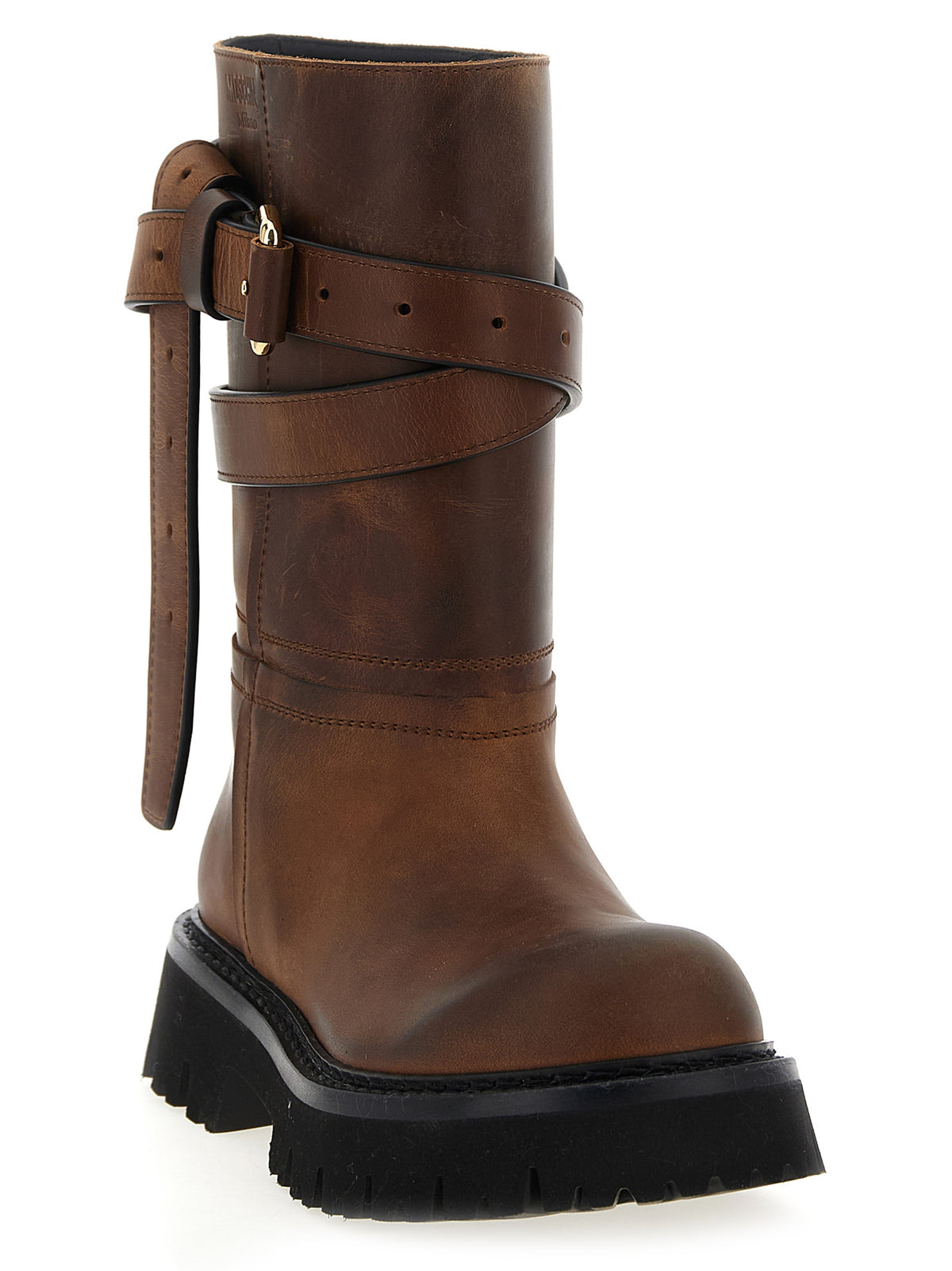 Moschino Brown Velvet Leather Over-the-Knee Boots