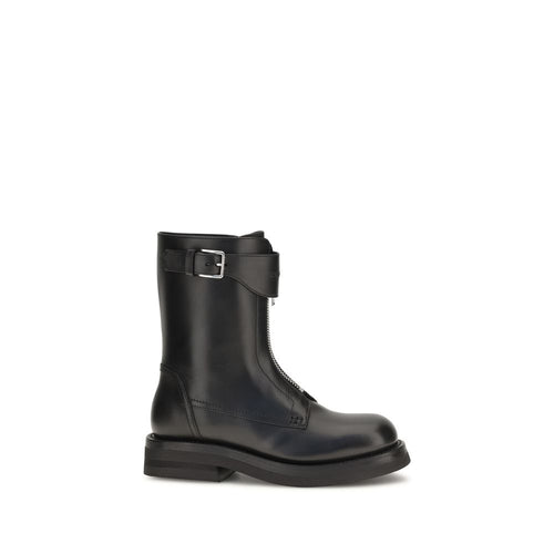 Alexander McQueen Black Calf Leather Lace-Up Boots