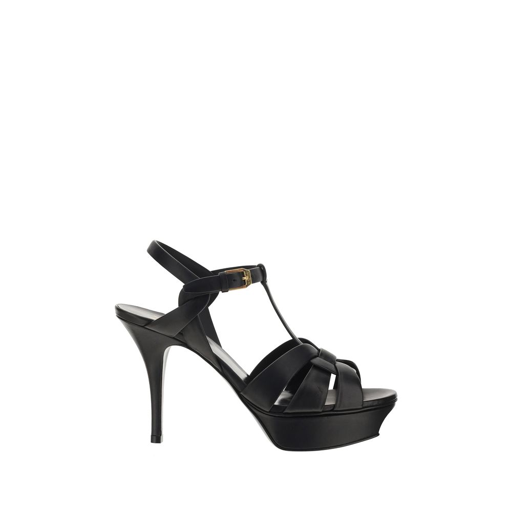 Saint Laurent Black Calf Leather Platform Sandals
