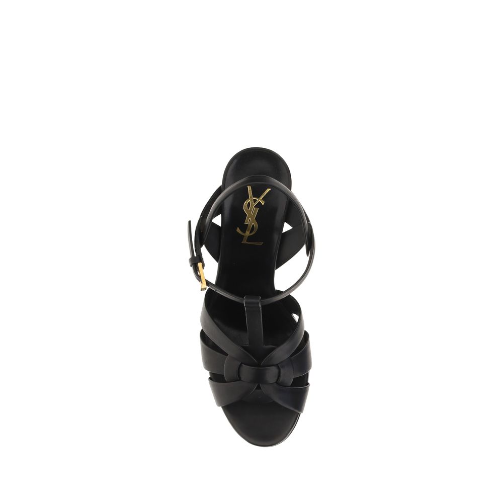 Saint Laurent Black Calf Leather Platform Sandals