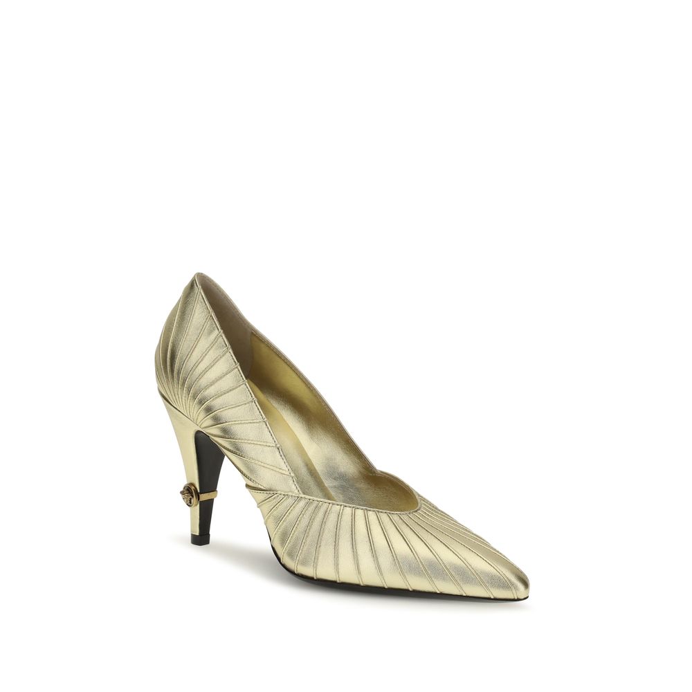 Versace Gold Calf Leather High Heel Pumps