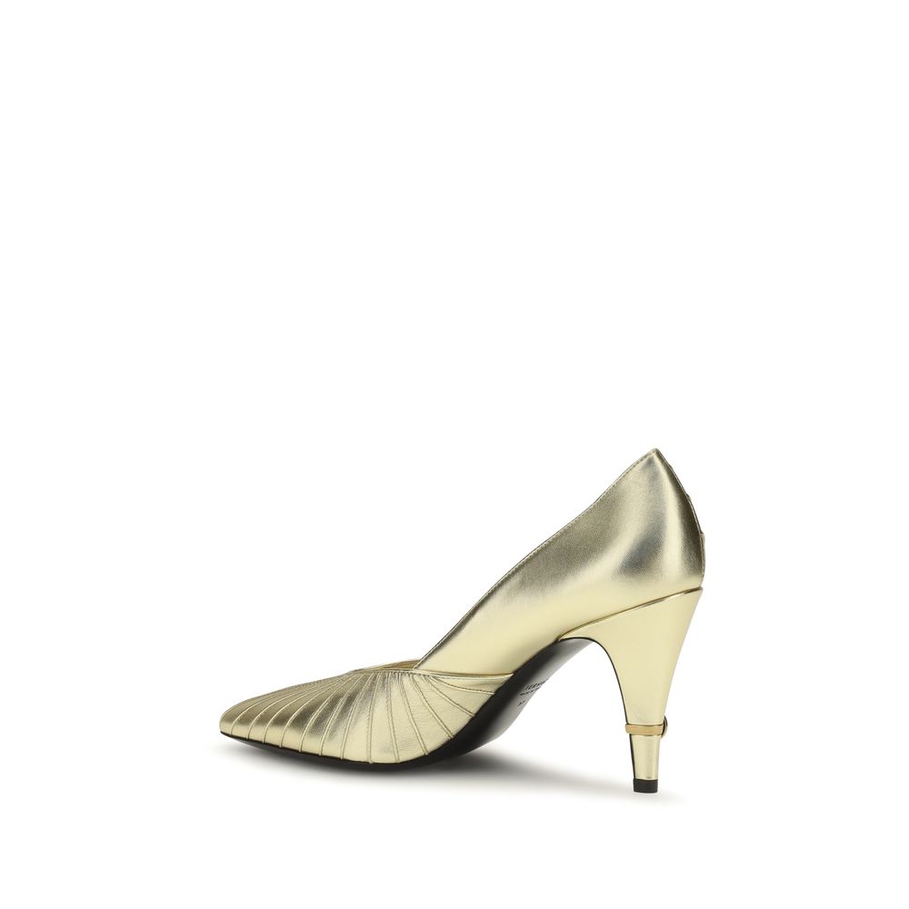 Versace Gold Calf Leather High Heel Pumps