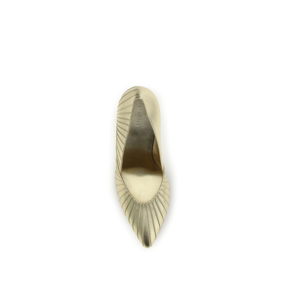 Versace Gold Calf Leather High Heel Pumps