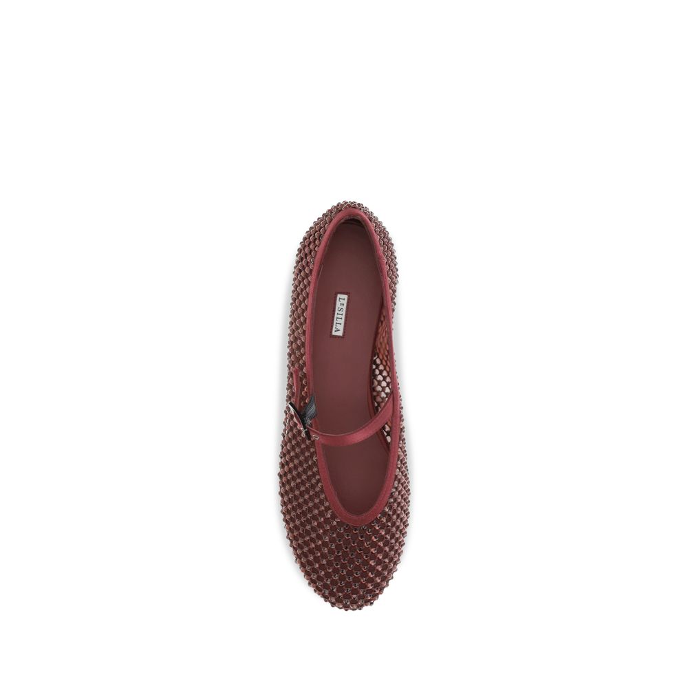 LE SILLA Bordeaux Calf Leather Ballet Flats