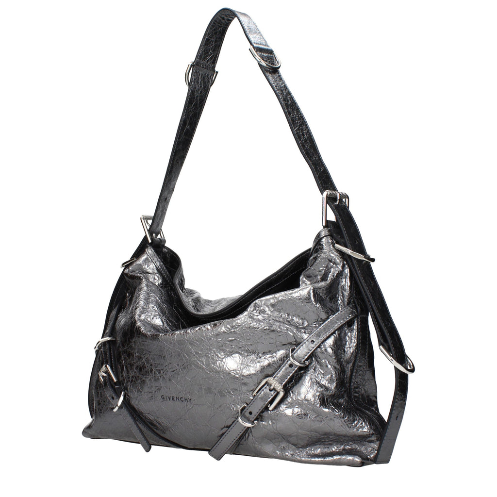 Gray Leather Shoulder Bag