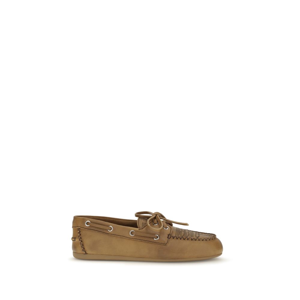 Miu Miu Beige Calf Leather Slip-On Loafers