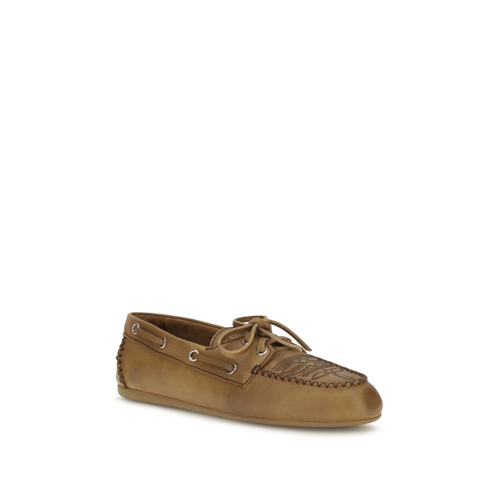 Miu Miu Beige Calf Leather Slip-On Loafers