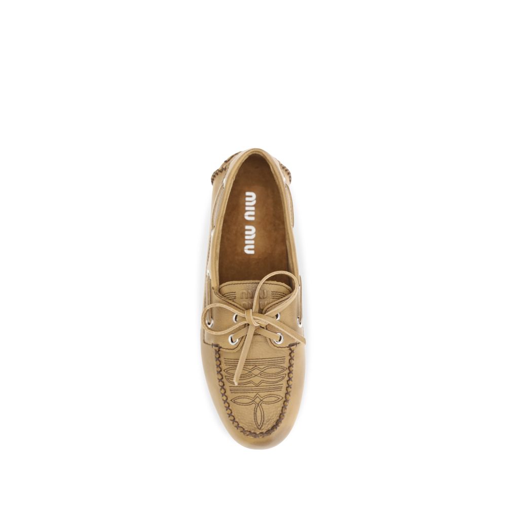 Miu Miu Beige Calf Leather Slip-On Loafers