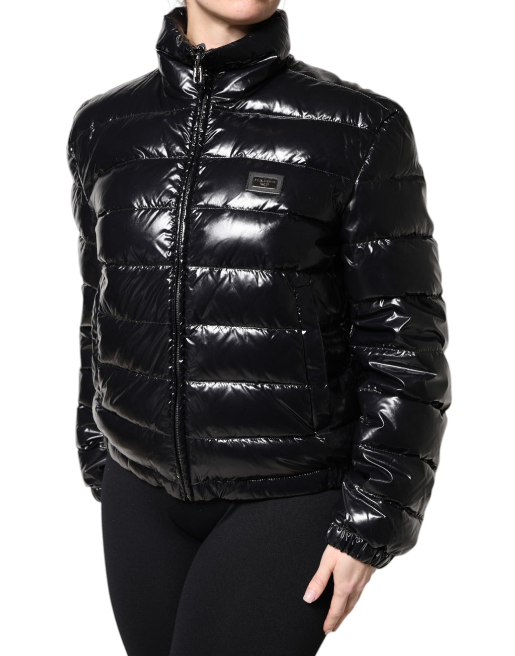 Dolce & Gabbana Black Logo Plaque Full Zip Puffer Jacket