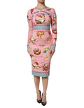Dolce & Gabbana Pink Pastry Print Bodycon Sheath Midi Dress