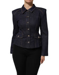 Dolce & Gabbana Dark Blue Cotton Collared Denim Coat Jacket