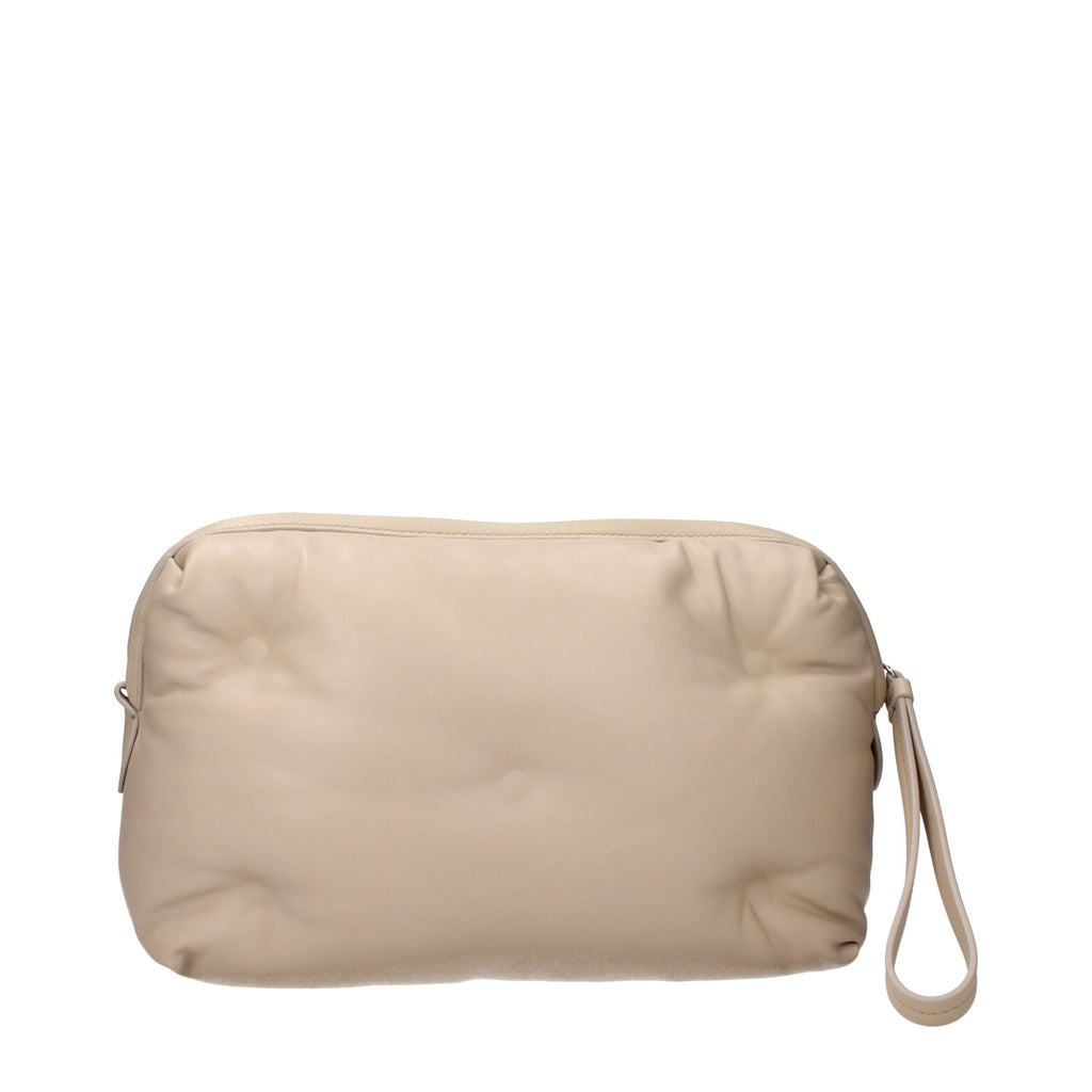 Beige Leather Clutch Bag